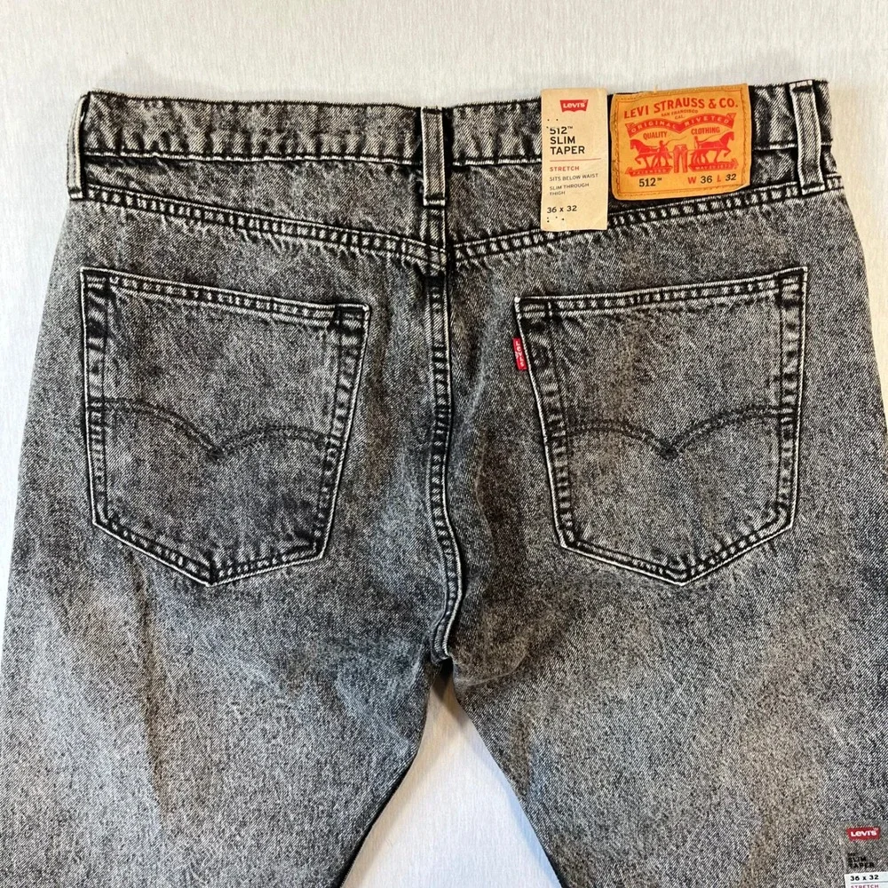 NEW Levis 512 Slim Taper Stretch Jeans Mens 36x32 Gray Acid Wash Denim NWT